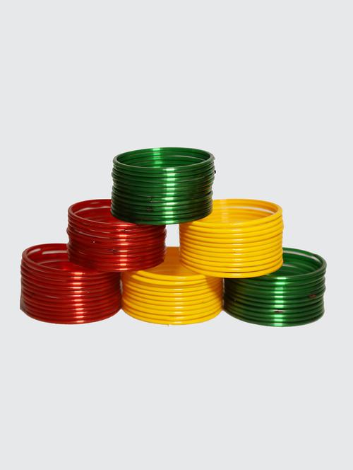 plain glass green red yellow bangles set of 72 - 18031870 - Very Small Image - 1
