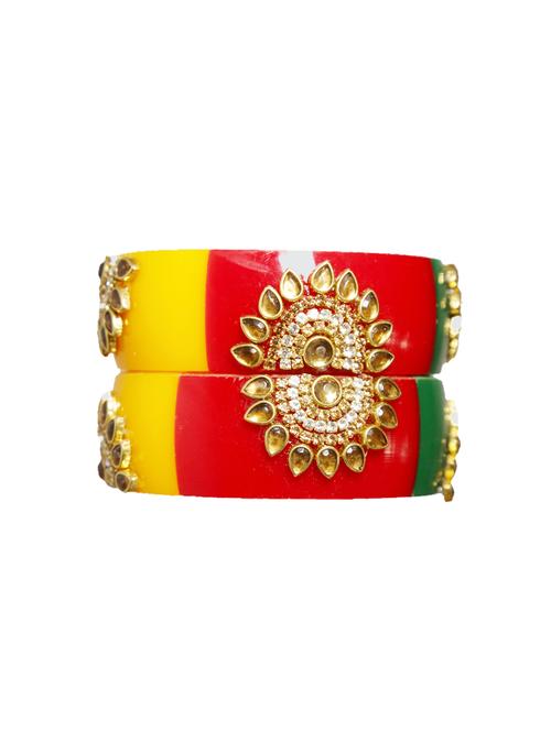 gold plated plastic multi-color bridal rajasthani kade set - 18031916 - Very Small Image - 1