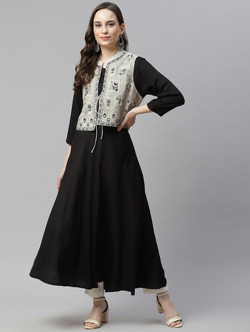 black viscose  with jacket kurta - 18032275 - Very Small Image - 1