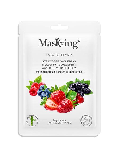 masking bamboo facial sheet mask of strawberry, cherry, acai berry & raspberry ideal for women & men 20ml (pack of 1) - 18032385 - Very Small Image - 1