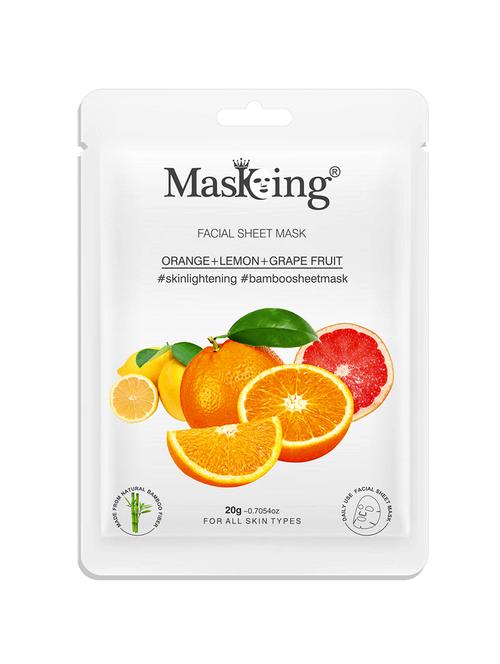 masking bamboo facial sheet mask of orange, lemon & grapefruit for skin lightening ideal for women & men 20ml (pack of 1) - 18032388 - Very Small Image - 1