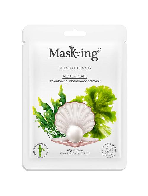 masking bamboo facial sheet mask of algae & pearl for skin toning ideal for women & men 20ml (pack of 1) - 18032392 - Very Small Image - 1