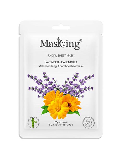 masking bamboo facial sheet mask of lavender & calendula for skin soothing ideal for women & men, 20ml each (pack of 3) - 18032395 - Very Small Image - 1