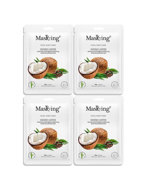masking bamboo facial sheet mask of coconut & coffee for skin nourishing ideal for women & men, 20ml each (pack of 4) - 18032410 - Very Small Image - 1