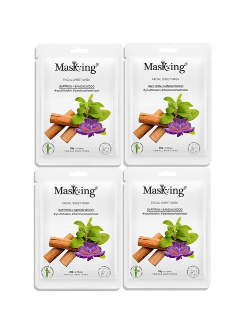 masking bamboo facial sheet mask of saffron & sandalwood for youthful skin ideal for women & men, 20ml each (pack of 4) - 18032415 - Very Small Image - 1