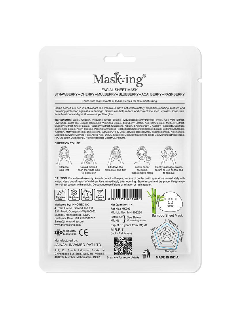 masking bamboo facial sheet mask of algae & pearl for skin toning ideal for women & men, 20ml each (pack of 5) - 18032428 - Zoom Image - 3