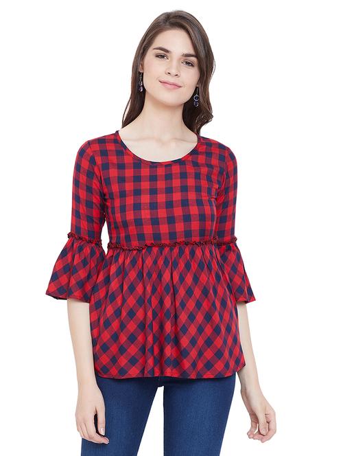 women's peplum round neck top - 18032787 - Very Small Image - 1