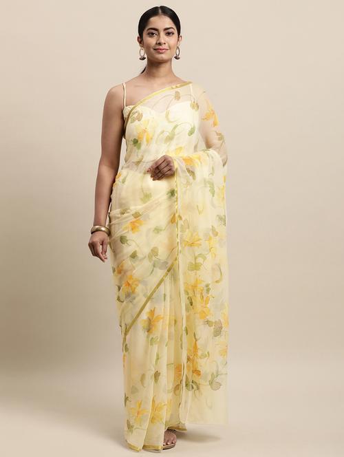 floral printed saree with blouse - 18032992 - Very Small Image - 1