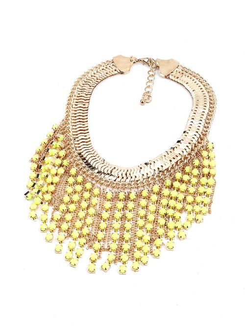  chunky gold metallic fringe necklace with neon stone droppings - 18034278 - Very Small Image - 1