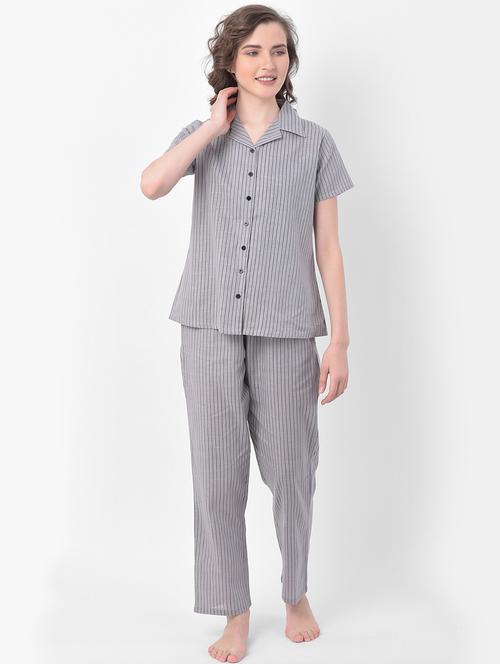 shirt collar striped nightwear pajama set  - 18035775 - Very Small Image - 1