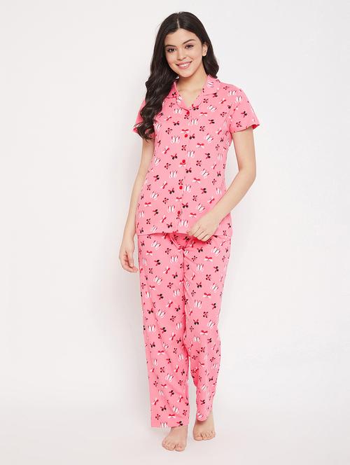 shirt collar printed nightwear pajama set  - 18035863 - Very Small Image - 1