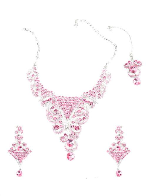 pink metal necklaces and earring - 18037979 - Very Small Image - 1