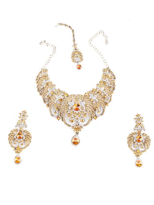 yellow metal necklaces and earring - 18038010 - Very Small Image - 1