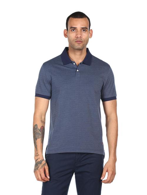 blue self design polo t-shirt - 18038564 - Very Small Image - 1