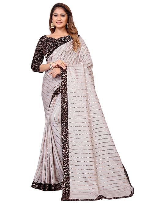 lace bordered sequined saree with blouse - 18038985 - Very Small Image - 1