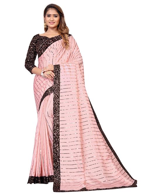 lace bordered sequined saree with blouse - 18038988 - Very Small Image - 1