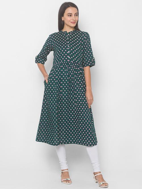 teal blue cotton fit & flare dress - 18039550 - Very Small Image - 1