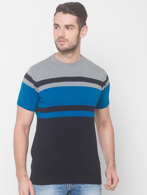 blue color block t-shirt - 18039608 - Very Small Image - 1