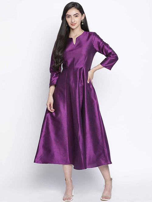 notch neck solid a-line dress - 18039725 - Very Small Image - 1