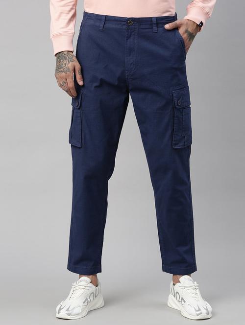 blue solid cargos casual trouser - 18039798 - Very Small Image - 1