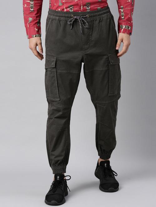 grey solid cargos casual trouser - 18039804 - Very Small Image - 1