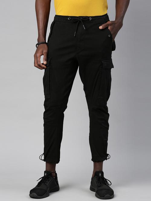 black solid cargos casual trouser - 18039814 - Very Small Image - 1