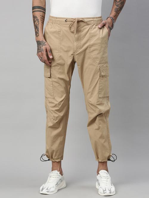 brown solid cargos casual trouser - 18039819 - Very Small Image - 1