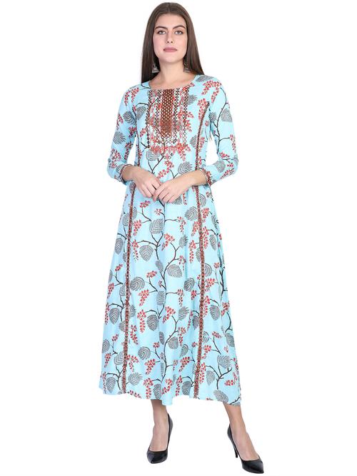 printed rayon long anarkali stitched kurta/kurti's  - 18040950 - Very Small Image - 1