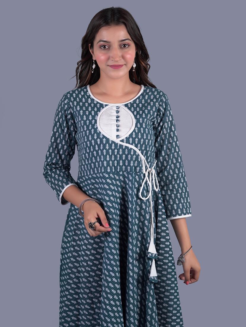 blue cotton aline ethnic dress - 18041155 - Standard Image - 4