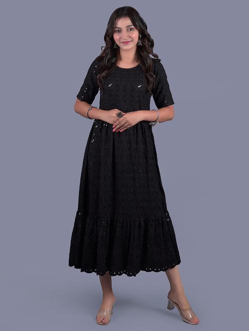 black cotton blend aline ethnic dress - 18041157 - Very Small Image - 1