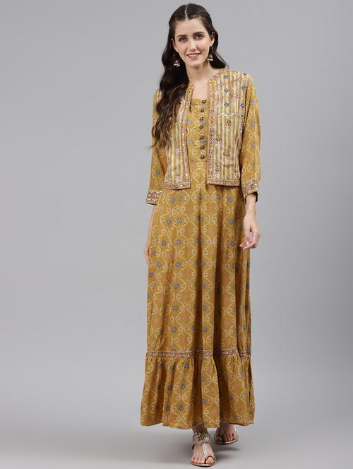 yellow cotton  with jacket kurta - 18041933 - Very Small Image - 1
