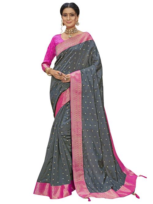 women's self design grey colored saree with blouse - 18042126 - Very Small Image - 1