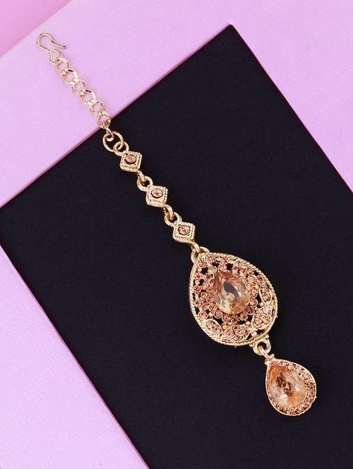 stylish gold plated traditional maang tikka - 18042322 - Very Small Image - 1