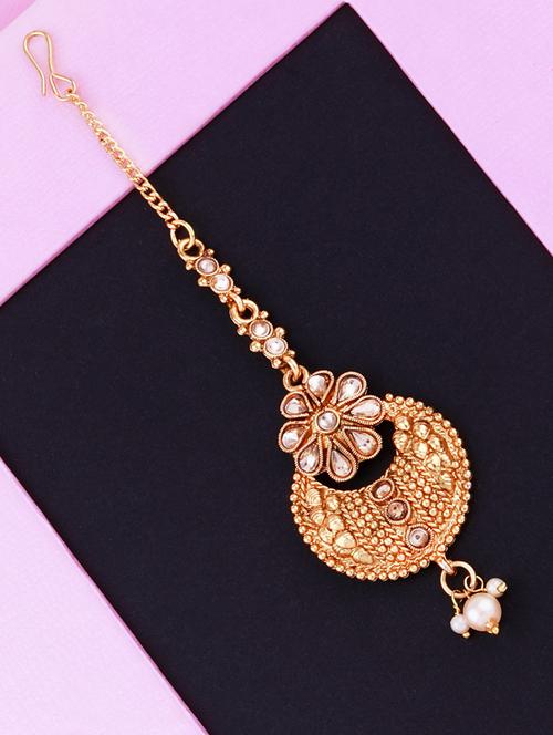 amazing gold plated traditional maang tikka - 18042326 - Very Small Image - 1