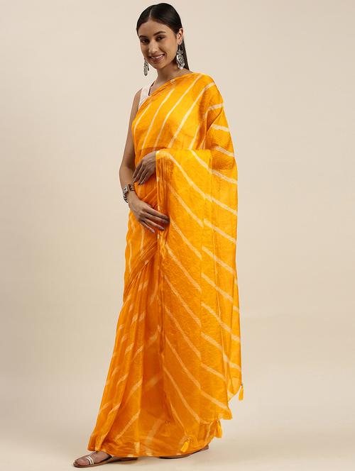 Women's Leheriya Mustard Colored Saree - 18042350 - Very Small Image - 1