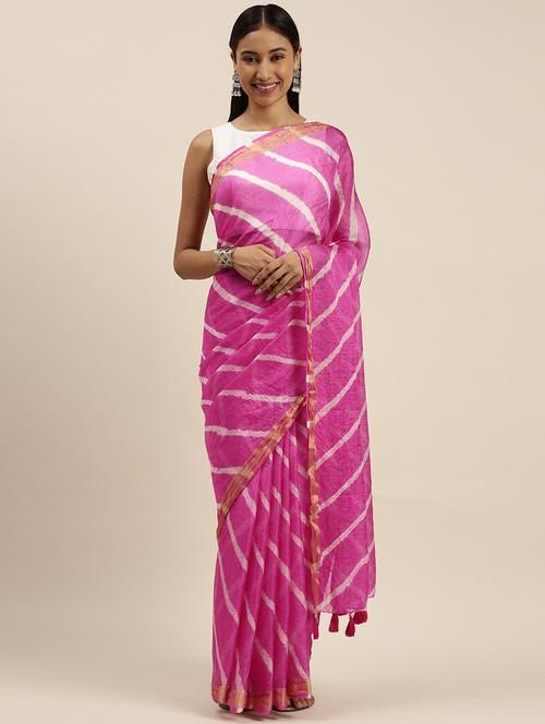 women's leheriya pink colored saree with blouse - 18042351 - Very Small Image - 1