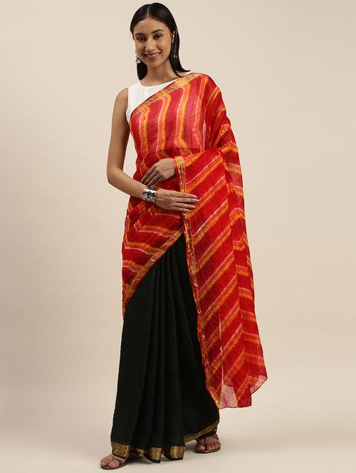 women's leheriya red colored saree with blouse - 18042355 - Very Small Image - 1