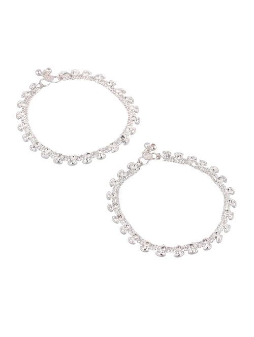 traditional crystal payal anklets set, white - 18042595 - Very Small Image - 1