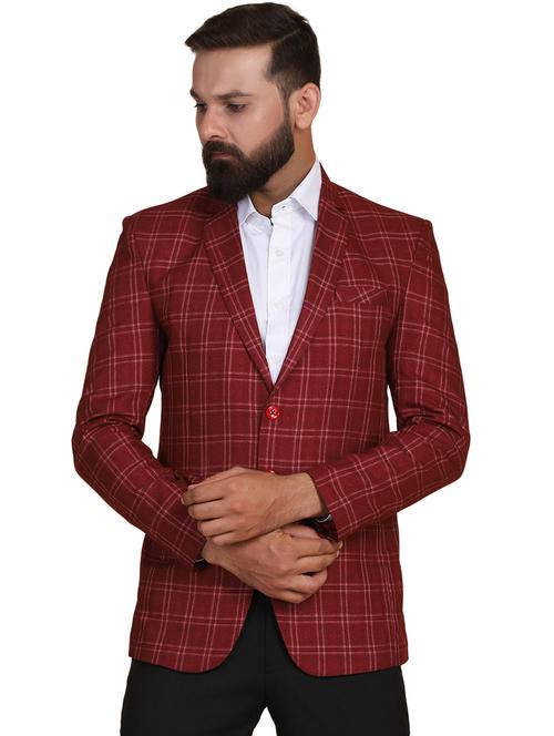maroon checkered single breasted formal blazer - 18042886 - Very Small Image - 1
