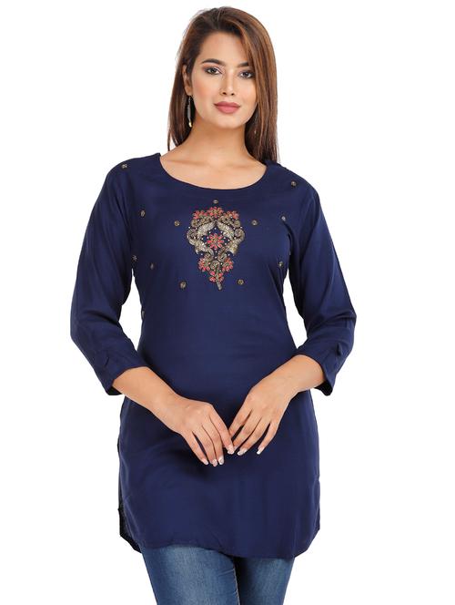 navy rayon straight kurti - 18043027 - Very Small Image - 1