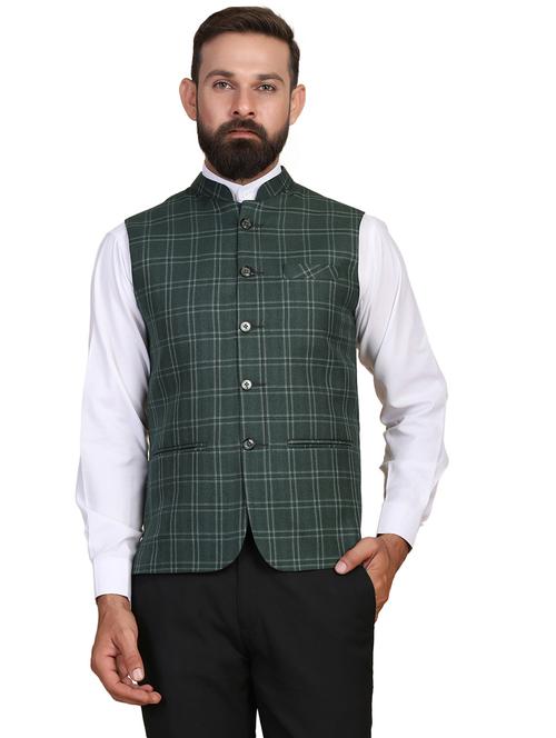 green checkered nehru jacket - 18043074 - Very Small Image - 1