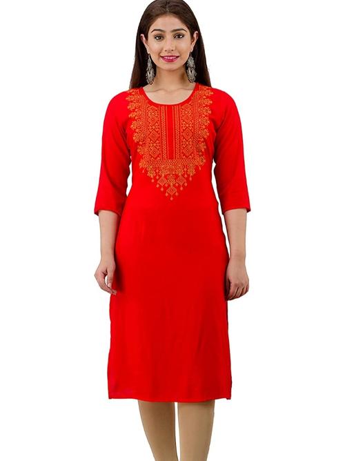 meboo women red reyon kurti  - 18043076 - Very Small Image - 1