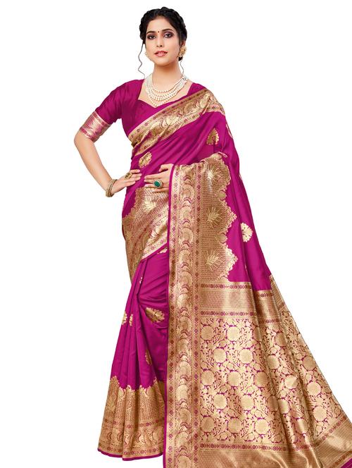 jacquard work handloom saree  with blouse - 18043102 - Very Small Image - 1