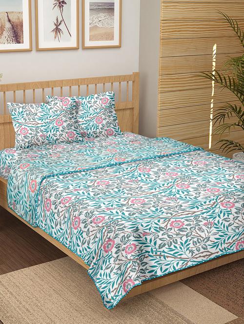 150 tc floral print cotton 4-piece bedding king size set (1 dohar, 1 bedsheet with 2 pillow covers ) - 18043544 - Very Small Image - 1