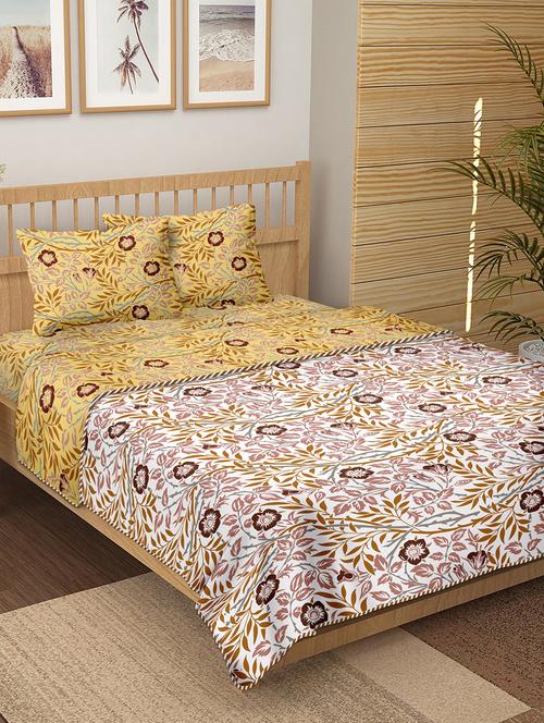 150 tc floral print cotton 4-piece bedding king size set (1 dohar, 1 bedsheet with 2 pillow covers ) - 18043546 - Very Small Image - 1