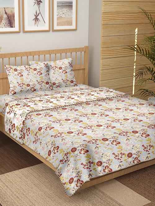 150 tc floral print cotton 4-piece bedding king size set (1 dohar, 1 bedsheet with 2 pillow covers ) - 18043549 - Very Small Image - 1