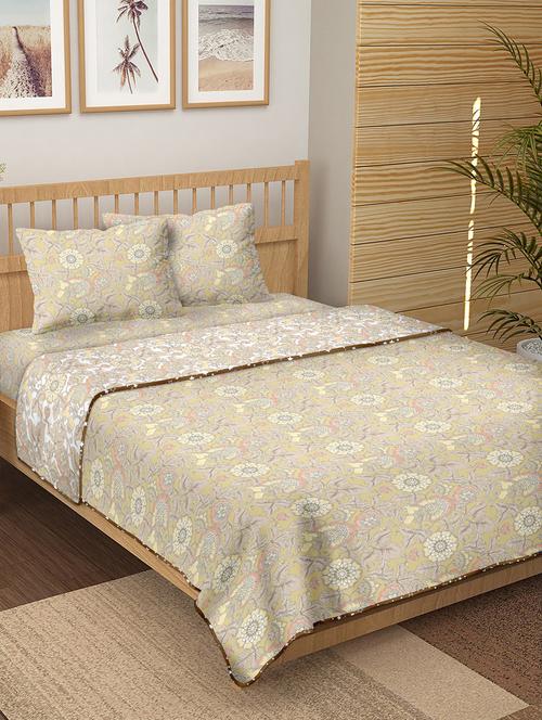 150 tc floral print cotton 4-piece bedding king size set (1 dohar, 1 bedsheet with 2 pillow covers ) - 18043553 - Very Small Image - 1