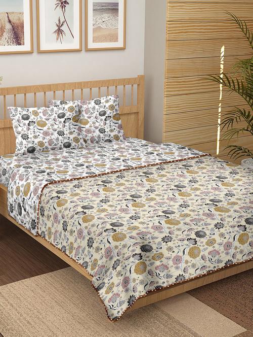 150 tc floral print cotton 4-piece bedding king size set (1 dohar, 1 bedsheet with 2 pillow covers ) - 18043555 - Very Small Image - 1