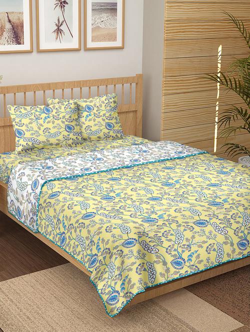 150 tc floral print cotton 4-piece bedding king size set (1 dohar, 1 bedsheet with 2 pillow covers ) - 18043560 - Very Small Image - 1