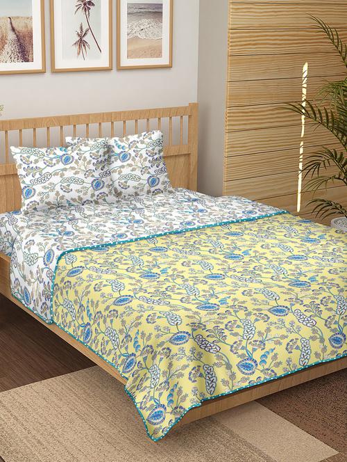 150 tc floral print cotton 4-piece bedding king size set (1 dohar, 1 bedsheet with 2 pillow covers ) - 18043561 - Very Small Image - 1